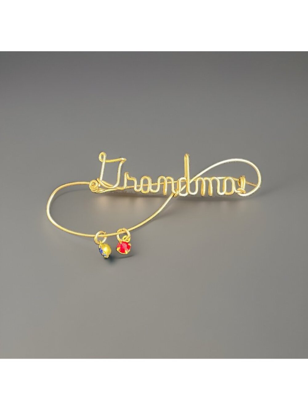 Vintage Brooch Grandma Wire Script Cursive Pin Gold-tone Rhinestone Dangles